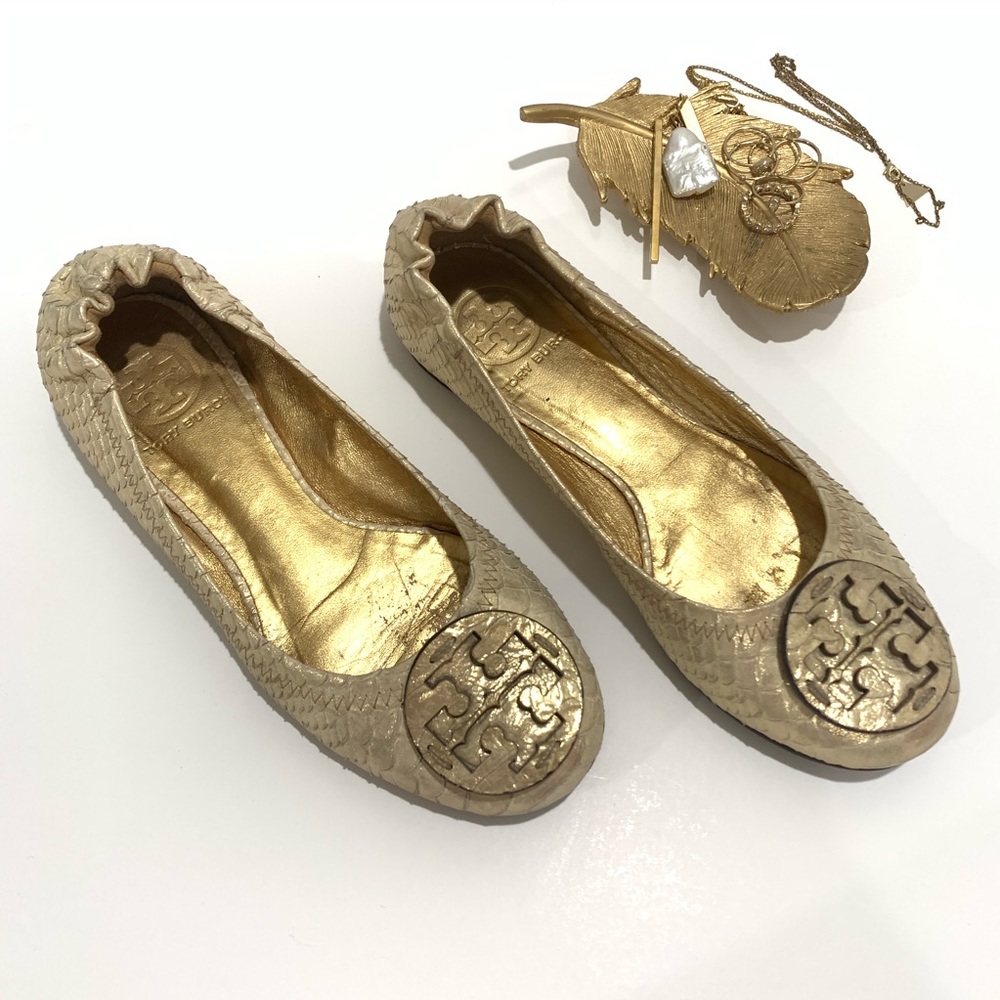 Tory Burch gold Leather Embossed Flats